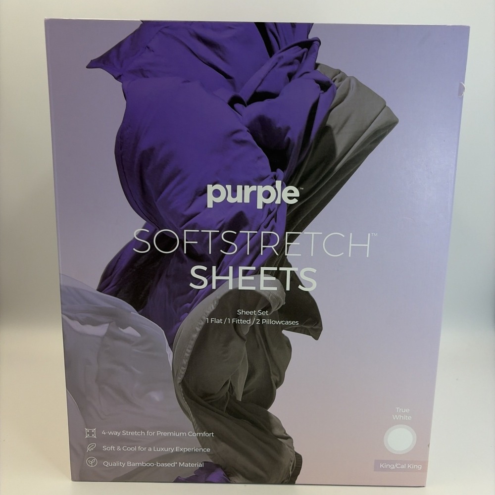 Purple Brand Bamboo SoftStretch Sheet Set KING/CAL KING True White NEW